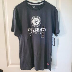 NWT Volcom "University of Stoke" men's gray T-Shirt Small $32 never worn